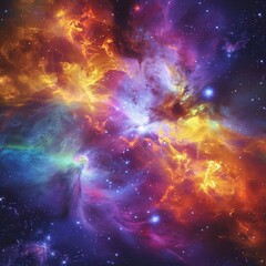 Fototapeta premium Galaxy collision, interacting star systems, vibrant colors, dynamic movement, wideangle lens, dramatic cosmic event.,