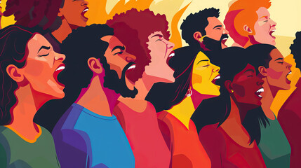 World Peace Day is the symphony of diverse voices in harmony: Visualize a diverse group of people singing together, symbolizing the unity and harmony of different cultures on World Peace Day