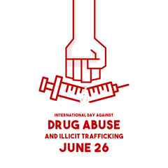 International Day Against Drug Abuse and Illicit Trafficking. June 26. White background. Line. Outline.