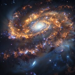 Protogalaxy forming in early universe, glowing gas clouds, young stars, dark backdrop, midshot, primordial creation.,