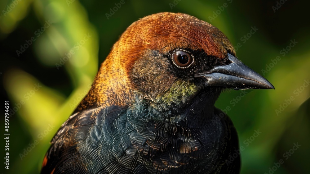 Sticker Detailed look at a male brown headed cowbird