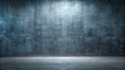 Dark, mysterious blue-gray concrete wall with subtle texture, weathered imperfections, and industrial chic, providing a dramatic, modern backdrop for product showcase.