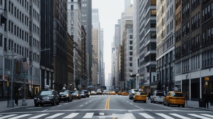 A bustling city street with modern architecture and a clear sky, perfect for a clean, uncluttered view