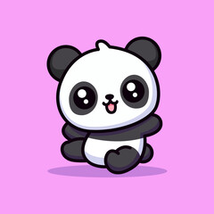 cute happy panda smile cartoon character vector illustration template design