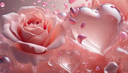 バラとハートの背景