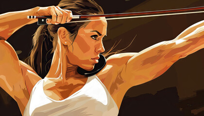 Power is the conductor of muscular femininity: Picture a conductor leading an orchestra, with muscles symbolizing the control and direction needed for a harmonious performance, symbolizing that muscul