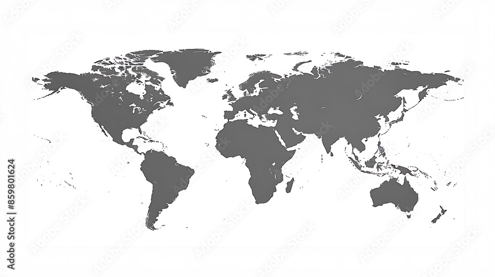 Aufkleber world map with borders gray on white background. illustration. flat design. simple style. high resol