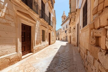 Obraz premium A quiet city square with historic buildings, offering a charming and timeless scene