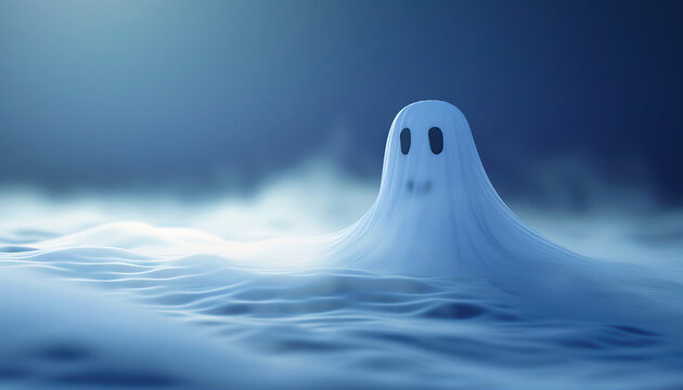 Scammers in the digital age are the phantoms of cyberspace: Depict a ghostly figure floating through a digital landscape, symbolizing how scammers can appear and disappear without a trace online