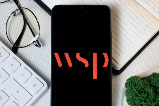 New York, USA - 11 June 2024: WSP Global Logo on Phone Screen, Company Icon