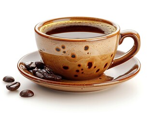 Cup of coffee, popular food, flat design, warm tones, isolated on white background Minimalism,