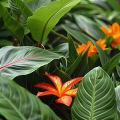 The flower garden features exotic plants and flowers, creating a tropical paradise