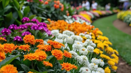 Visitors stroll through the flower garden, taking in the delightful scents and vibrant colors