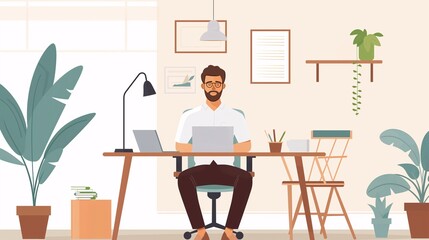 A remote worker on a video call in a comfortable home office