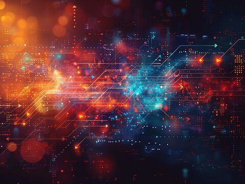 Digital transformation concept with arrows and progress illustration, symbolizing modernization in technology. Minimalism,