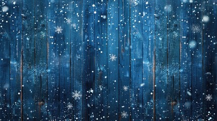Winter themed blue wood background with snowflakes for a festive feel