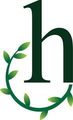 H Letter Logo. Green Color. Leaf Style - Vector