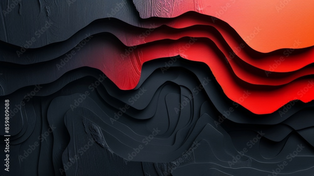 Poster paper mockup with red and black color scheme, creating a wave-like abstract pattern.