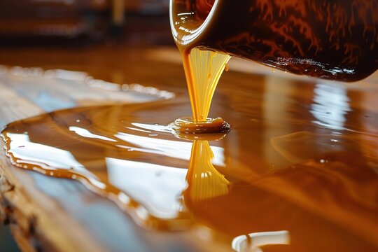 Pouring varnish onto a wooden floor 