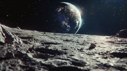 Earthrise Over Lunar Landscape