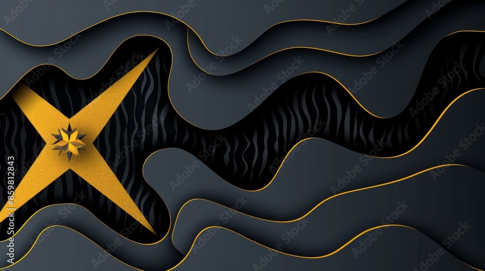 Poster black and gold paper wave pattern with a star pattern inside, creating a visually appealing abstract
