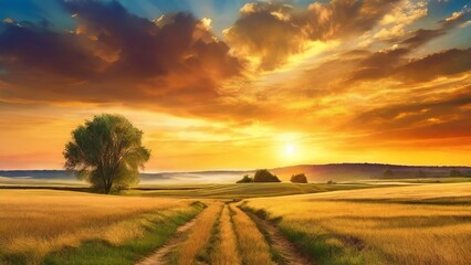 Fototapeta premium Beautiful Summer Morning Landscape. Made with Generative AI Technology