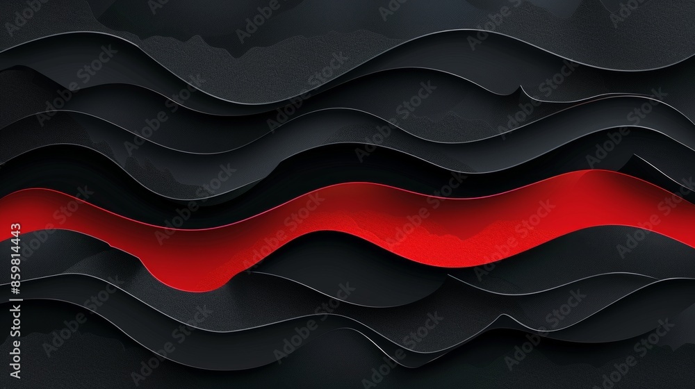 Aufkleber digital abstract background featuring wavy black paper with a single red stripe.