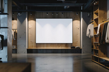 a room with a large screen in the middle of it