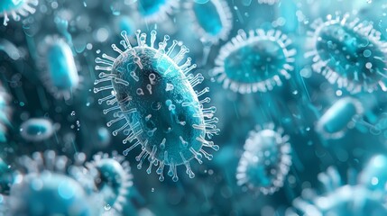 Fototapeta premium A microscopic view of a cluster of bacteria in a liquid environment.