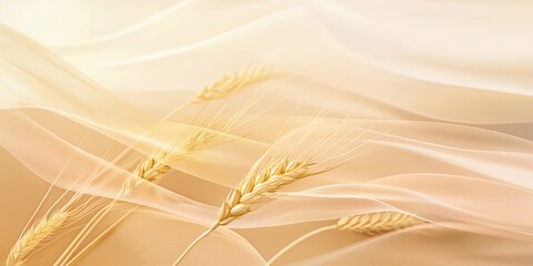 Golden wheat ears on abstract soft fabric background, perfect for copy space, background or product display, farm concept