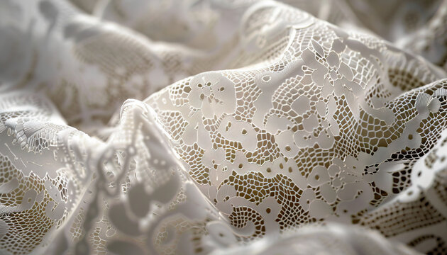 Lace is the intricate, ornate texture of timeless sophistication: Illustrate a close-up of lace, with its intricate and ornate texture symbolizing timeless sophistication and beauty