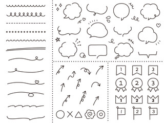 ふきだしなどの飾りイラストのベクターイラストセット　ふきだし　フレーム　矢印　ランキングアイコン