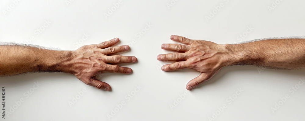 Poster two hands are shown, one on top of the other, with the fingers spread out. concept of connection and
