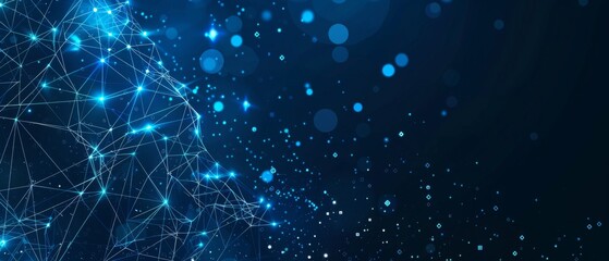 Abstract polygonal background from lines, dots and glowing particles with plexus effect. Artificial intelligence connectivity