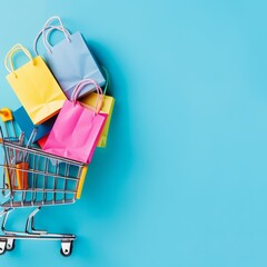 Fototapeta premium Shopping Cart Filled With Colorful Shopping Bags