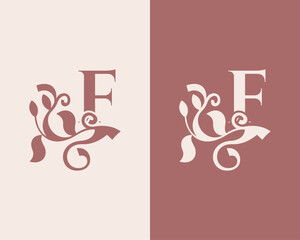 Vintage F Letter Floral Design. Classic Monogram Alphabetical Icon for Restaurant, Boutique, Hotel.