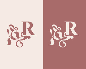 Vintage R Letter Floral Design. Classic Monogram Alphabetical Icon for Restaurant, Boutique, Hotel.