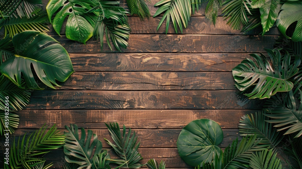 Poster Wooden Background with Tropical Vibes