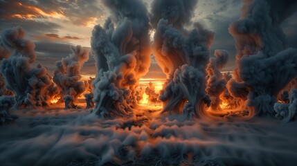 Fototapeta premium Surreal Fiery Clouds at Sunset Creating a Dramatic Landscape