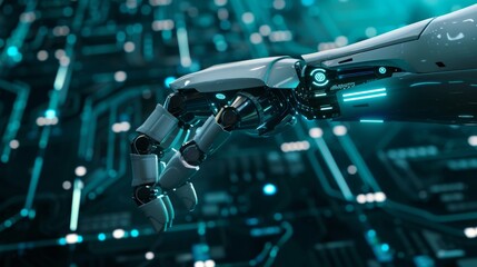 Fototapeta premium Artificial intelligence robot hand mock up on technology background, AI generated technology concept