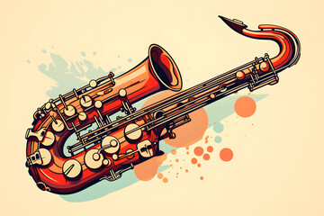 Obraz premium vintage style illustrated saxophone, music instrument illustration