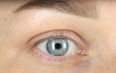Woman with beautiful blue eyes, macro photo
