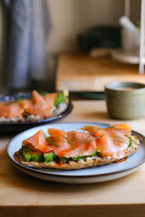 sourdough toasted sandwich with smoked salmon for culinary topics, healthy eating discussions, or meal preparation ideas.
