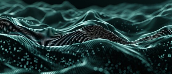 Obraz premium Data technology illustration. Abstract futuristic background. Wave with connecting dots and lines on dark background
