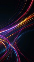 Neon Light Trails: Dynamic Abstract Art, Vivid Color Streaks, Bright Line Patterns, Dark Background, Digital Artwork, Futuristic Design, Colorful Curves, Motion Light Photography