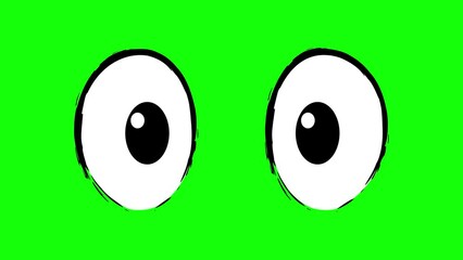 Simple cartoon blinking eyes close-up. green screen background.