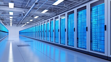 Fototapeta premium Server Room With Rows Of Servers.