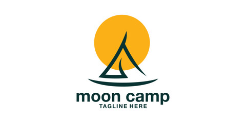 logo design moon and camp, adventure, trip, holiday, night. logo design template icon, symbol, creative, idea.