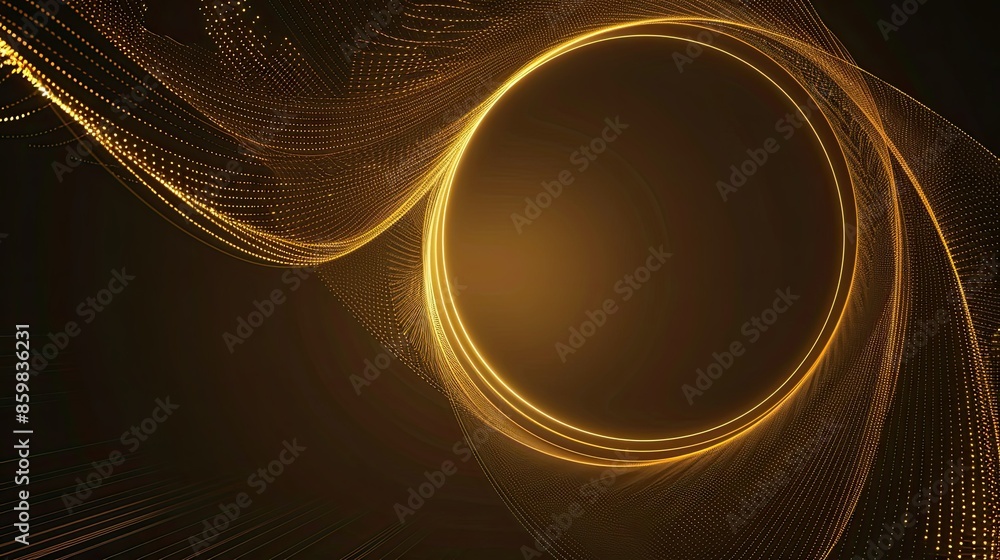 Poster abstract gold circle lines with dynamic gradient light and waves, perfect for high-end designs