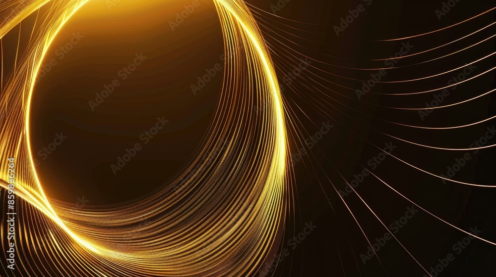 Poster abstract gold circle lines with flowing gradient light and waves, perfect for high-end branding